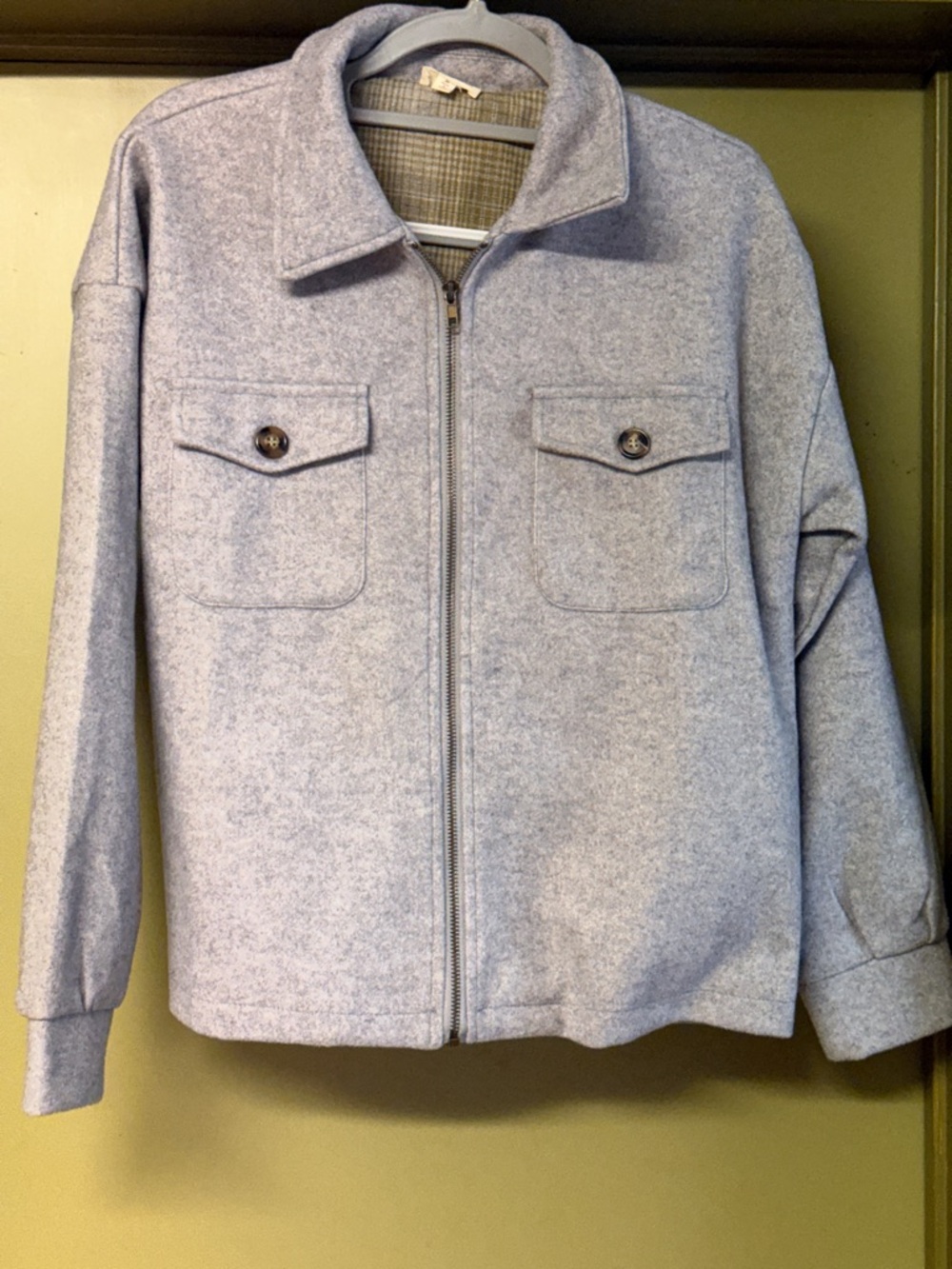 Hem & Thread grey with sage green plaid jacket